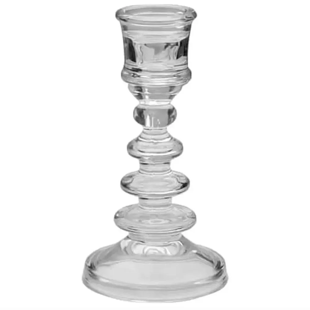 Elements Clear Glass Rounded Tiered Taper Candle Holder